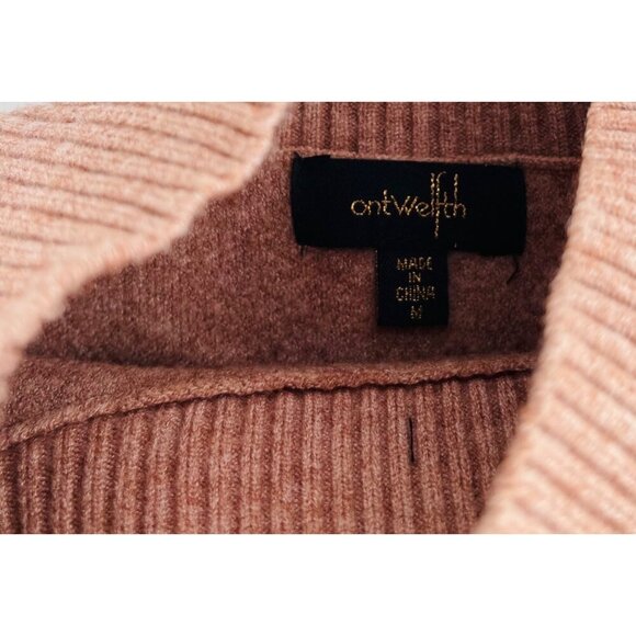 Womens Ontwerfh Puff Sleeve Mock Neck Sweater Top M Pink Polyester Viscose Ribbe - Picture 2 of 5